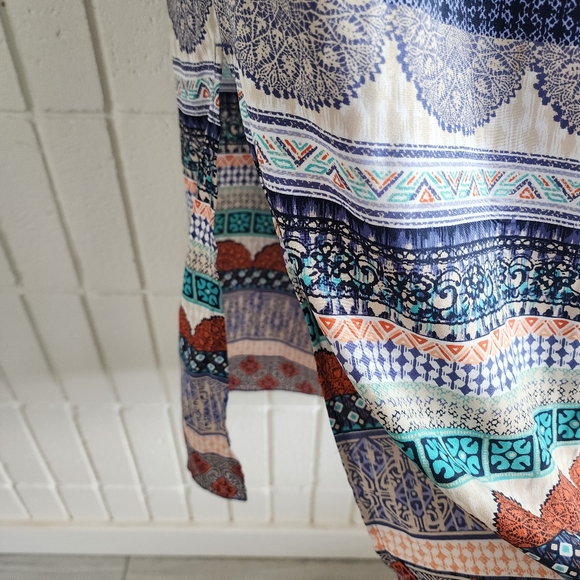 Gap maxi dress smocked stretch geometric bohemian side slits - Picture 4 of 7